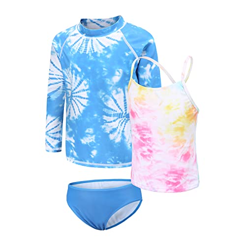 Image of Girls 3 Piece Swimsuits Set Long Sleeve Rash Guard Tankini Bathing Suits for Girls Beach Swimwear Set 3-16 Years