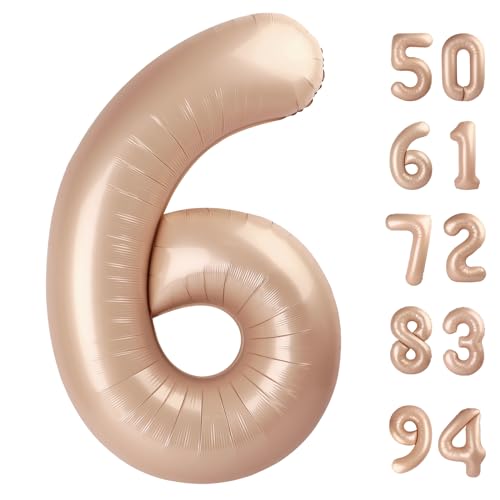 Image of Light Brown 6 Balloon, Tan Number Balloons 40 Inch, 6th Balloons for Beige Birthday Decorations, Sandy Brown and Black Party Supplies 6 Birthday Balloon, Khaki Number 6 Balloon