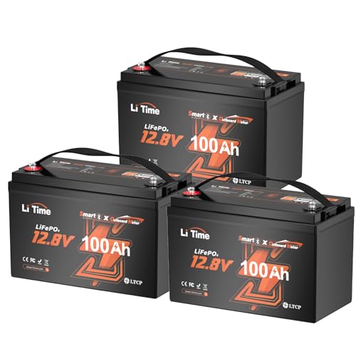 Image of Litime 12V 100Ah LiFePO4 Battery Bluetooth, 12 Volt Group 31 Trolling Motors Lithium Battery, Up to 15000 Deep Cycles, Low-Temp Protection for Boat, Marine, Yacht, Electric Outboard Motors (3-Pack)