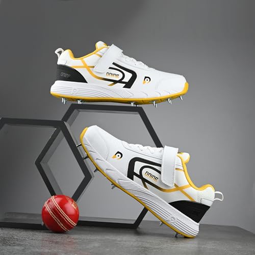 Image of DNINE Kings Men, Bowling Spikes Cricket Shoes, White /Yellow