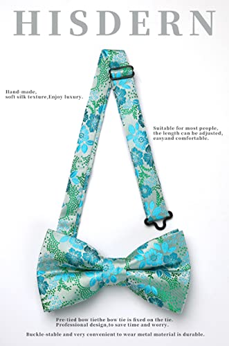 Image of HISDERN Bow Ties for Men Paisley Floral Pre-tied Bowtie Pocket Square Set Men's Formal Bow Ties Wedding Party