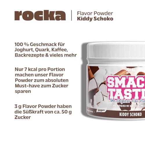 Rocka Nutrition Geschmackspulver SMACKTASTIC | Veganes Flavor Powder mit nur 7 Kcal pro Portion & 100% Geschmack | Vielseitig einsetzbares Aroma-Pulver | 250 g (Kiddy Schoko)