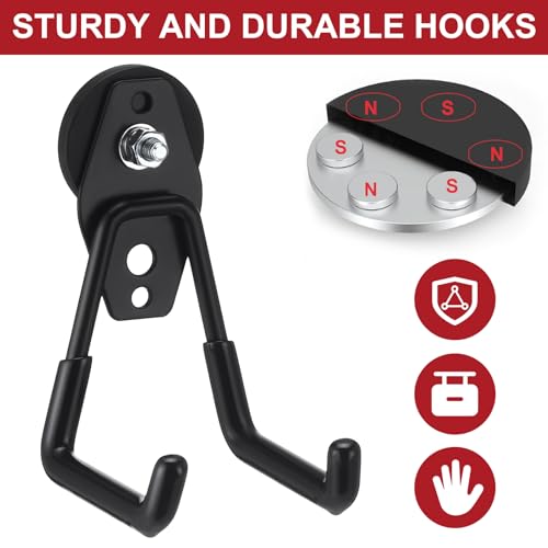 Image of Landhoow 22 Pcs Large Magnetic Hooks Heavy Duty Garage Magnet Hooks Strong Storage Utility Magnetic Hangers with Anti Slip Rubber Coating for Indoor and Outdoor Hanging (Black)