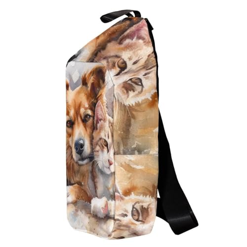 Sac à dos à bandoulière aquarelle chat chien multicolore compact et ergonomique
