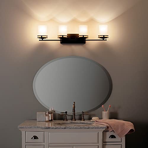 Image of Kichler Hendrik 33.75 inch 4 Light Vanity with Light Umber Etched Glass Olde Bronze