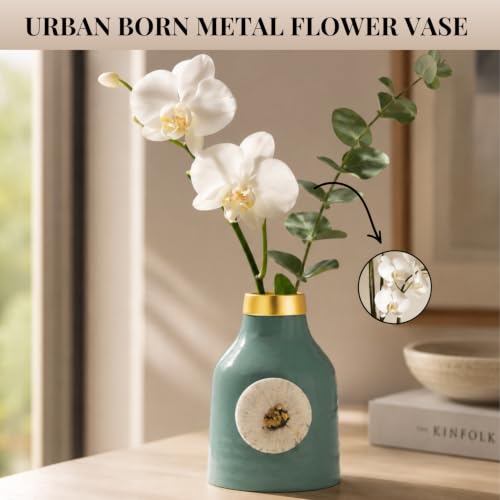 Image of Urban Born Metal vases for Flowers & Plants | Metal pots for Plants | Home Decor | Vases Decorative | Living Room | Living Room Vintage Decor (12 X 12 X 18 cm) Aqua