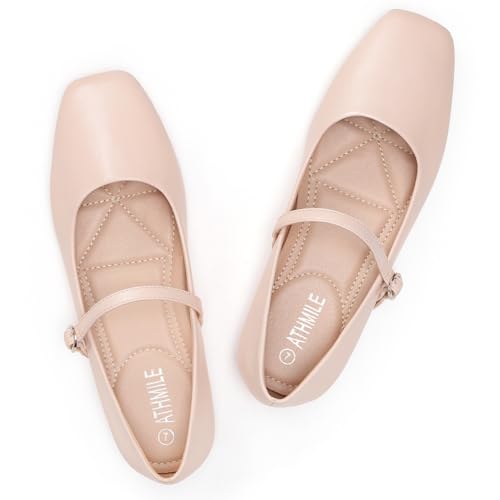 Image of Women's Mary Jane Shoes, Ballet Flats for Women, Square Toe Shoes for Women | Comfortable Dressy Adjustable Buckle Strap for Work Office business Casual, Memory Foam PU Sole Slip Resistant Wedding Party