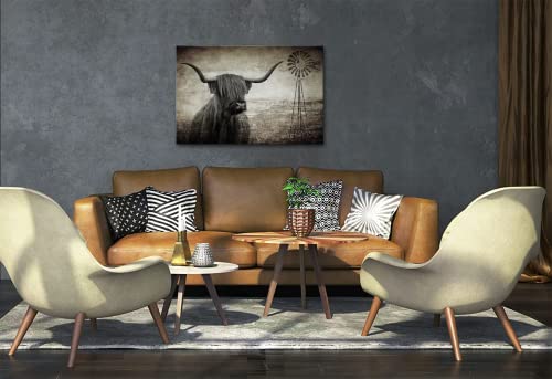 Yeilnm Highland Cattle Canvas Wall Art Texas Longhorn Farmhouse Painting Vintage Black White Brown Picture Artwork Farm Decor Cow Pictures Wall Decor For Home Decoration Wall Decor #TOP4