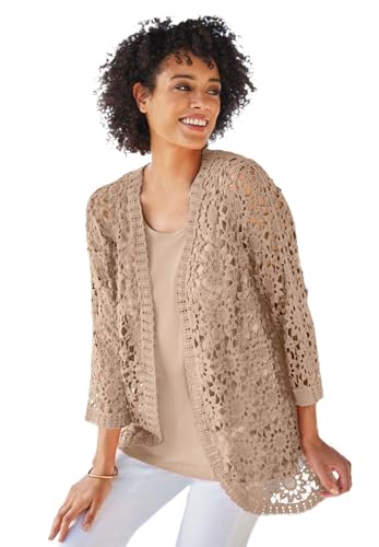 Woman Within Plus Size Curved Hem Pointelle Cardigan