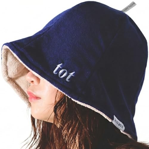 [tot/now] 公式 サウナハット タオル トットノウ 美容師が作った髪とお肌をまもるサウナハット メンズ レディース【2層式断熱構造】 髪のダメージケア 呼吸しやすい 蒸れない 大きめ 深くかぶれる 簡単洗濯 (ネイビー×ベージュ)