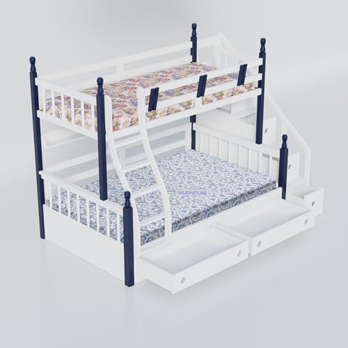 Image of Wudniture Solid Sheesham Wood Bunk Bed for with Storage for Kids and Adults | Bunk Beds for Kids Bedroom (White)