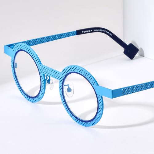Image of FONEX Colorful Pure Titanium Glasses Frame Women Retro Round Eyeglasses