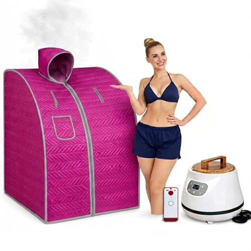 Image of Deluxe Portable Steam Bath Panchakarma Sweden Machine /Home Steam Sauna Bath with Tent | Stainless Steel 3 Litre Steamer | Remote | ISI Marked | BIS Approved (Dark Pink)