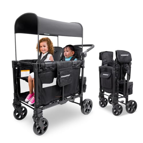 Image of WonderFold W2 Elite Pro Stroller Wagon, Aluminum Frame, 4 Seater, Jet Black