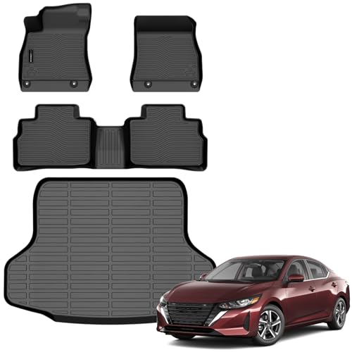 All Weather Floor Mats Cargo Mat Fit for Nissan Sentra 2020-2025 TPE Liners Sentra Accessories Set All Season Guard Odorless Anti-Slip Floor Mats Cargo Mat Black