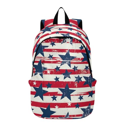 MCHIVER Travel Backpack Patriotic Stars Striped American Casual Daypack Backpacks Lightweight Carry on Bag Water Resistant Hiking Backpack for Men Women