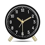 Lafocuse Metallo Sveglia senza Ticchettio con Luce Notturna, Semplice Sveglia da Comodino Analogica Silenziosa, Moderno Orologio da Tavolo Batteria per Casa Ufficio 11cm, Nero