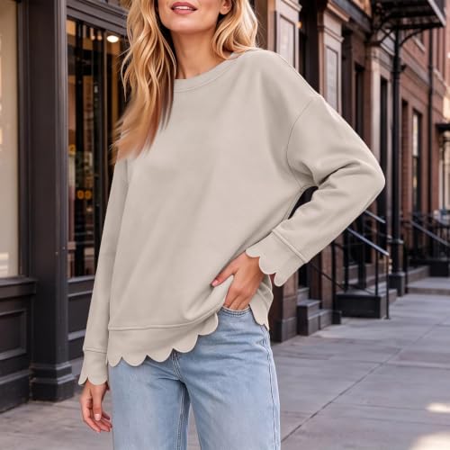 Oversized Crewneck Sweatshirts Women Cute Scallop Fall Pullover Tunic Tops - image 6