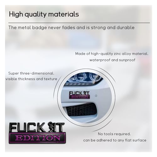Image of Dickno Fuck It Edition Emblem for Car, Auto Fender Bumper Decoration Stickers, Vehicle 3D Side Fender Rear Trunk Decal Badge, Universal Exterior Accessories for Car Truck SUV (Black & Purple)