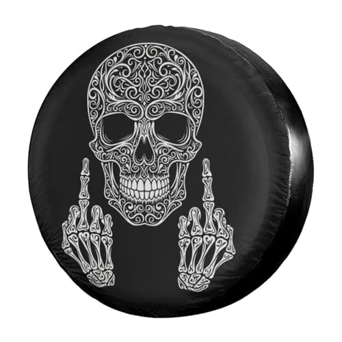 Image of Delerain Skull Middle Finger Spare Tire Covers Waterproof Dust-Proof Spare Wheel Cover Universal Fit for Trailer, RV, SUV, Truck and Many Vehicle (17 Inch for Diameter 31 inch-33 inch)