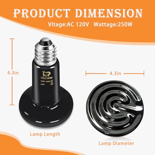 GREENPAW Reptile Heat Lamp, 250W Ceramic Heat Emitter, No Light Emitting Heat Bulb for Reptiles Amphibians Snakes Turtles Chickens — view 5