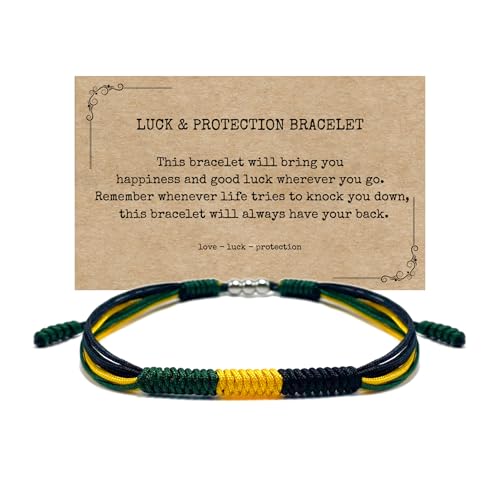 LAMIBEE Jamaica Flag Bracelet, Jamaican Bracelet, Lucky Protection Wrist Wrap Bracelet, Amulet and Boho Style Rope Bracelet for Women, Men, Surfer String Thread (Jamaica)