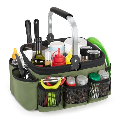 PGmoon Grill and Picnic Caddy Foldable BBQ Tool Caddy with Rotated Handle