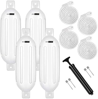 VIVOHOME Vinyl Ribbed Boat Fenders 4 Pack, Boat Bumpers with Ropes, Needles, and Pump to Inflate Fit for Yachts, Sailing Dinghies, Bass Boats, Black