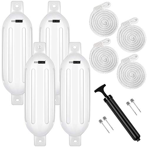 VIVOHOME Vinyl Ribbed Boat Fenders 4 Pack, Boat Bumpers with Ropes, Needles, and Pump to Inflate Fit for Yachts, Sailing Dinghies, Bass Boats, White by VIVOHOME - Used condition - US$47.10