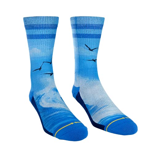 MERGE4 Dave Nelson Flying Pelicans Large Crew Socks for Men and Women Blue White Clouds Birds Comfy