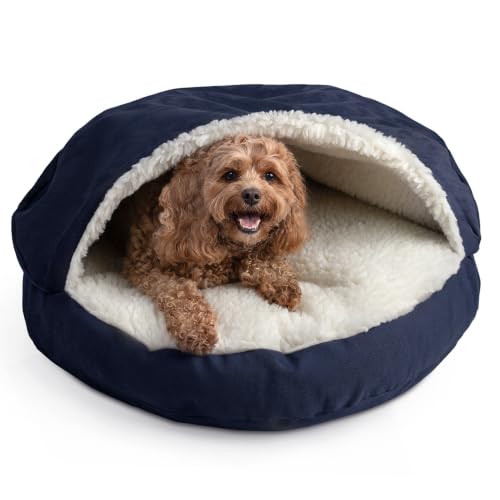 Image of Snoozer Cozy Cave Dog Bed, Round Covered Dog Bed, Navy (S)