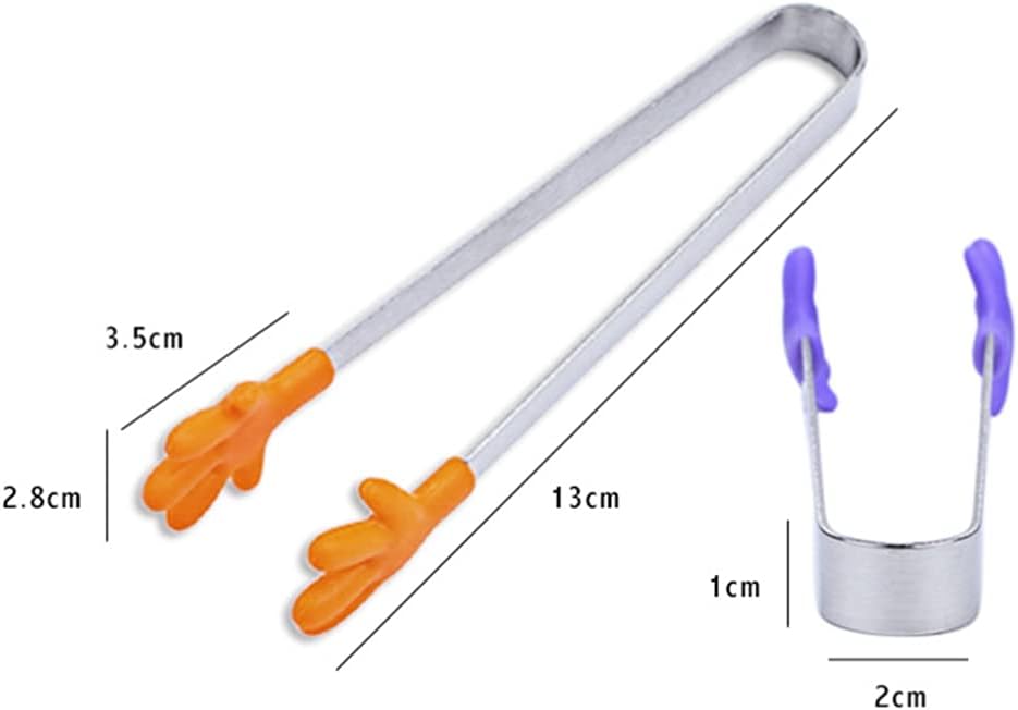 4pcs Food Stainless Steel Mini Silicone Hand- Shape Ice for Serving Sugar Appetizers Fruits Cookie Tongs