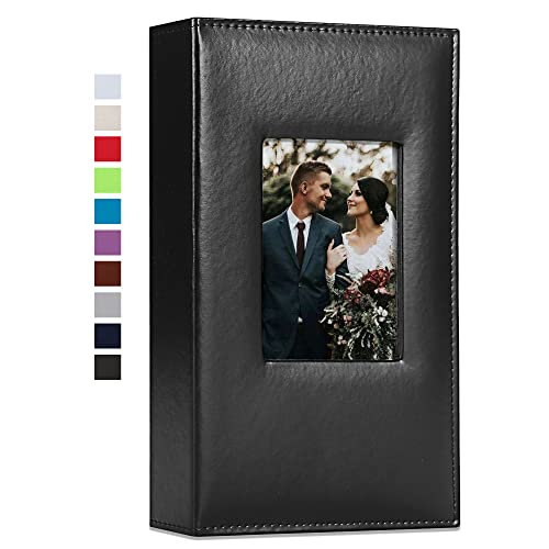 Image of Vienrose Photo Album 4x6 300 Photos Leather Cover Picture Book with 300 Horizontal Pockets, Slip-in Picture Albums for Wedding Baby Vacation, Black