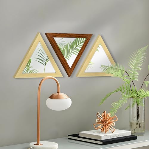 Image of Art Street Acrylic Triangle Decorative Wall Mirror Set of 3 Triangle Shape Mirror for Home Decoration, (9x9 Inch, Brown, Beige)