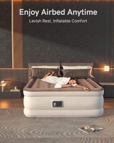 Air Mattress Queen with Built in Pump, Inflatable Blow up Mattress, Air Bed Queen Size for Camping, Home & Guest, 3 Mins Self-Inflation/Deflation, colchon inflable Queen