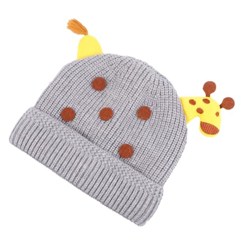 1pc Unisex Giraffe Woolen Knitted Cap Newborn Boy Girl Boy Girl Warm Winter Hat Grey