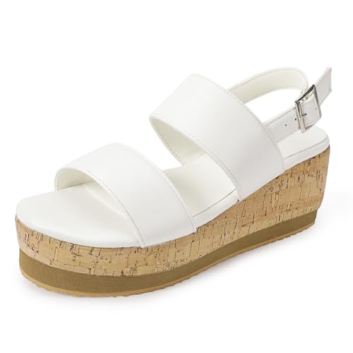 IDIFU Wedge Sandals for Women Slingback Elastic Strap with Adjustable Metal Buckle Comfortable Summer Platform Sandal Shoes