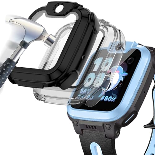 Acadeny 2 pieces Case With Tempered Glass Screen Protector Compatible for imoo Watch Phone Z1, 9H Hardness 360 ° All-round Protective Cover Ultra-thin Protective PC Case Cover for, Black Transparent