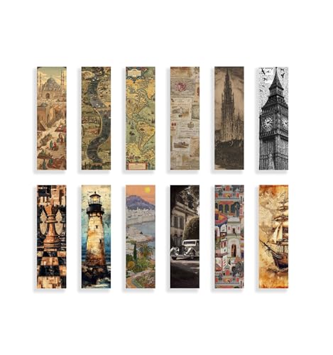Image of Vintage Travel Bookmarks Set, 12 Pack, Double-Sided with Inspirational Quotes, World Landmarks Theme