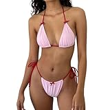 Mxiqqpltky Y2k Bikini Sets for Women Bow Halter String Triangle Top and Bikini Bottoms 2 Piece Bikinis Bathing Suit Swimwear (Pink, S)
