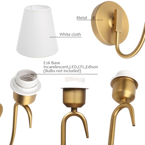 Image of Swan Neck Wall Sconce Fixture 1-Light with White Fabric Shade, Indoor Hardwired Rustic Boho Wall Light for Living Room Bedroom Bedside Nightstand Light
