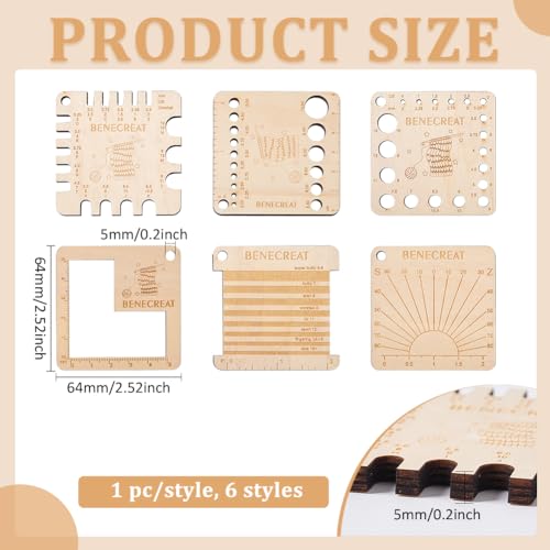 BENECREAT 6 Styles Wood Knitting Gauge Rulers - Image 2