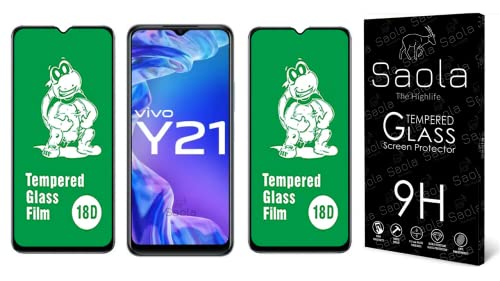 Image of Saola 18D Tempered Glass With Inbuilt AirBag Borders For Vivo Y21 (Pack Of 2) with Free Installation Kit. Full screen Coverage - 6.51 inch
