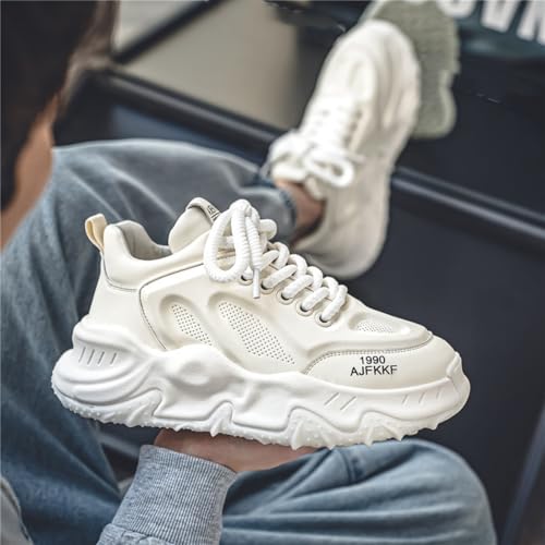 Men's Fashion Leather Lace Up Platform Sneakers Classic Round Toe Non-Slip Chunky Sport Shoes Tennis Driving Walking Shoes3