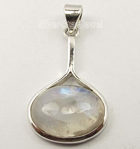 オーバルキャブ レインボームーンストーンペンダント 1.4インチ 4.0グラム 925 ファインシルバー