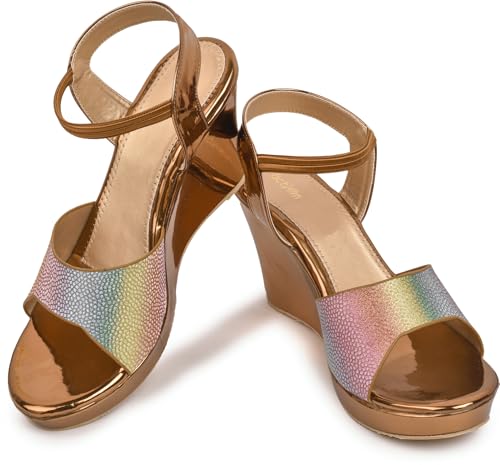 Image of Action Women's Platform Stiletto Sandals|with Rainbow Print| Heel| Ankle Strap| Open Toe Design Black