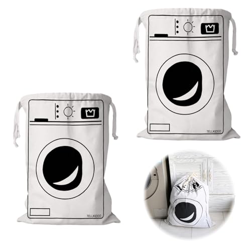 TESSTSY 2 Piezas Bolsa de Tela Lavanderia con Cordón, 60 X 50cm Bolsa de Lavandería de Lona y Algodón, Bolsas Viaje Ropa Sucia, Bolsa de Tela Grande, Duradera, para Hogar Gimnasio Viaje