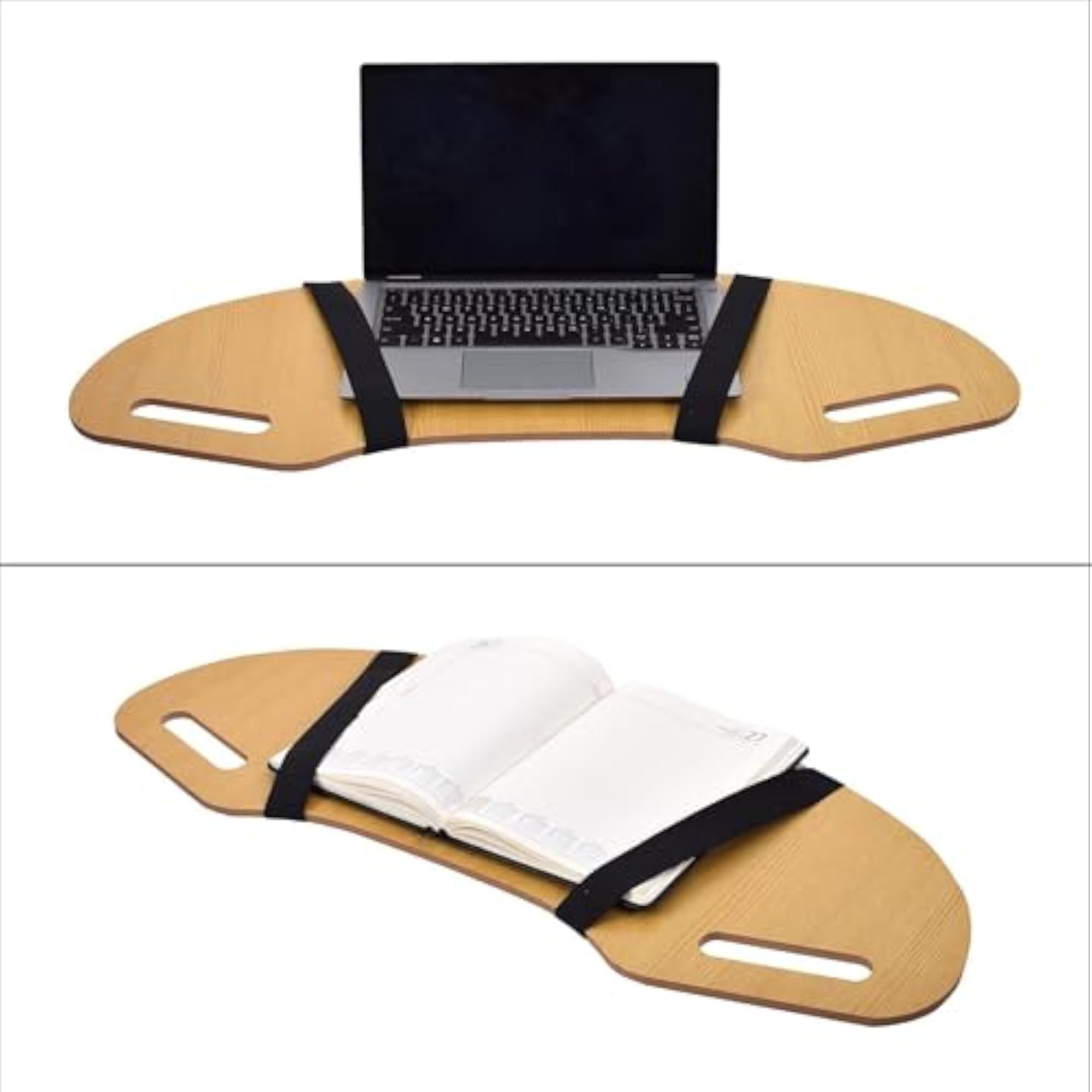 Wood Curved Lap Desk with Strap for Study & Writing Pad