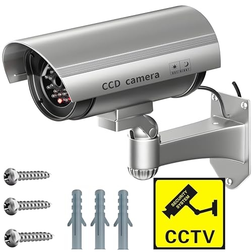 Retoo Schwenkbare Dummy Kamera für außen und innen, Drahtlose CCD Kamera mit Blinkendem LED, Wetterfest Sicherheitskamera, Fake Camera für Zuhause und Büro Überwachung, Attrappe Camera (Grau)
