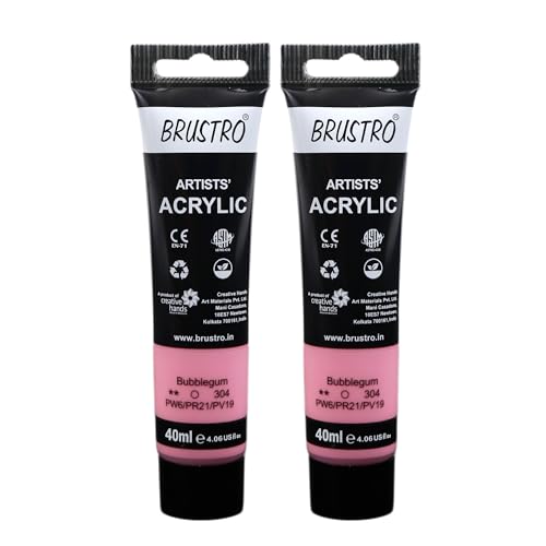 Image of BRUSTRO Artists Acrylic Paint Tube | 40ml, Bubblegum (Pack of 2)| Pastel Tone|Non-Toxic,Water based,Inter Mixable,Ideal for Painting,Textured Effects on Canvas,Paper,Fine Art Student and Professionals